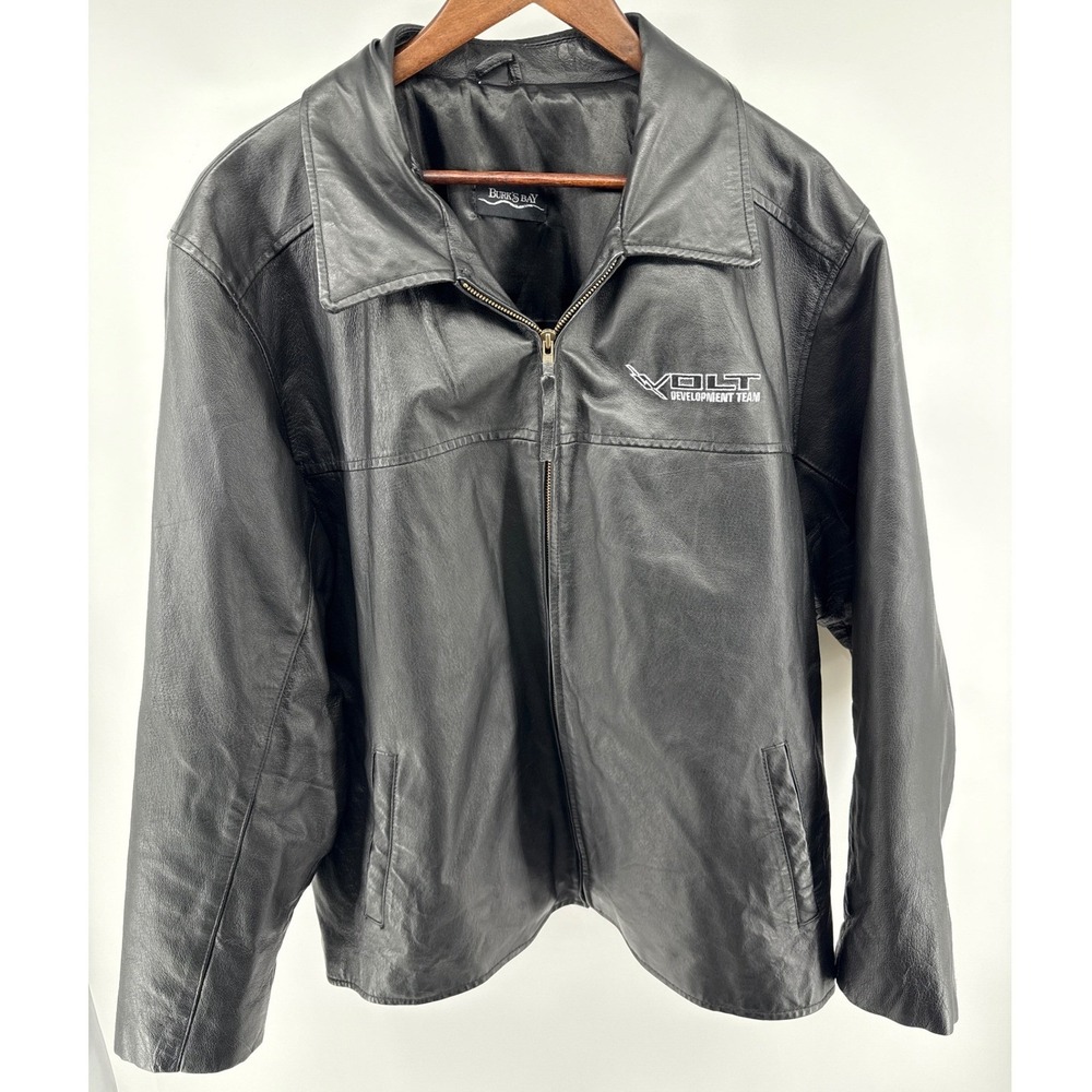 Mens Black Leather Jacket Volt Development Team Burks Bay Full Zip Unsized